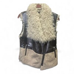 Athena Marie Womens Moto Vest Med Silver Sherpa Warm Full Zip Chic Classy